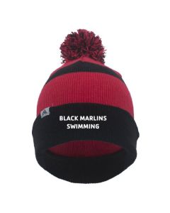 Black Marlins Augusta Knit Foldover Pom-Pom Beani - Black/Red/Black