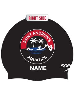 Saint Andrews Aquatics CLUB TEAM CAP Custom 3-Color Printed Silicone Cap w/name-Black